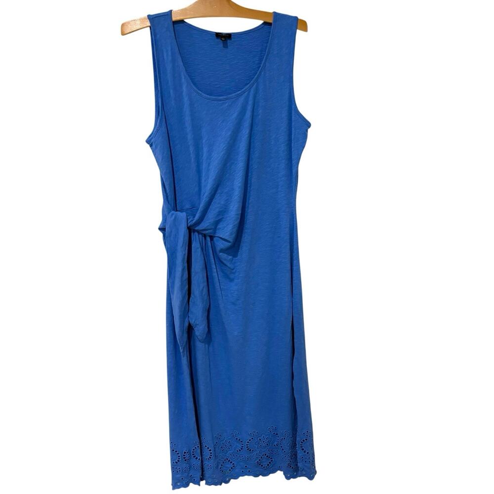 Talbots | Dress Midi Sleeveless Blue Eyelet Waist Tie Cotton- Size Large